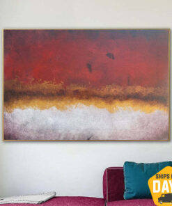 Abstract Landscape Paintings on Canvas In Red, Beige And Gold Colors Minimalist Art Original Textured Painting Modern Wall Decor | EVENING 15.7"x23.6"