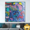 Abstract Lion Painting on Canvas Original Animal Pop Art Oil Painting Textured Handmade Art | MODERN ROAR 35.4"x35.4"