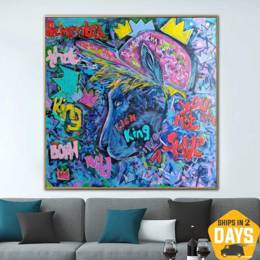 Buy Abstract Lion Painting on Canvas Original Animal Pop Art Oil Painting Textured Handmade Art | MODERN ROAR 35.4"x35.4" online shopping cheap