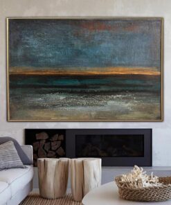 Abstract   Marine Art in Blue, Gray and Gold | STORMY OCEAN
