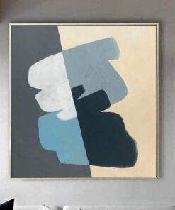 Abstract Minimalist Painting On Canvas in Beige, Blue And White Colors Modern Pastel Painting Geometric Fine Art Textured Wall Decor | UNKNOWN FORCE