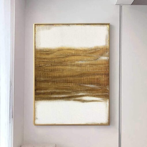 Buy Abstract Minimalist Paintings On Canvas In Gold And White Colors Modern Gold Leaf Art Acrylic Painting Luxury Textured Fine Art | GOLDEN HEAVENS online shopping cheap