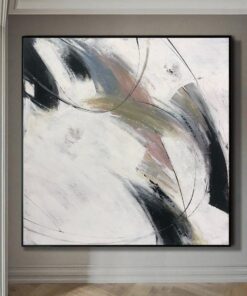 Abstract Minimalist Paintings On Canvas Original Art In Beige, Black And White Colors Giant Painting In Custom Size | OVERCAST SKY