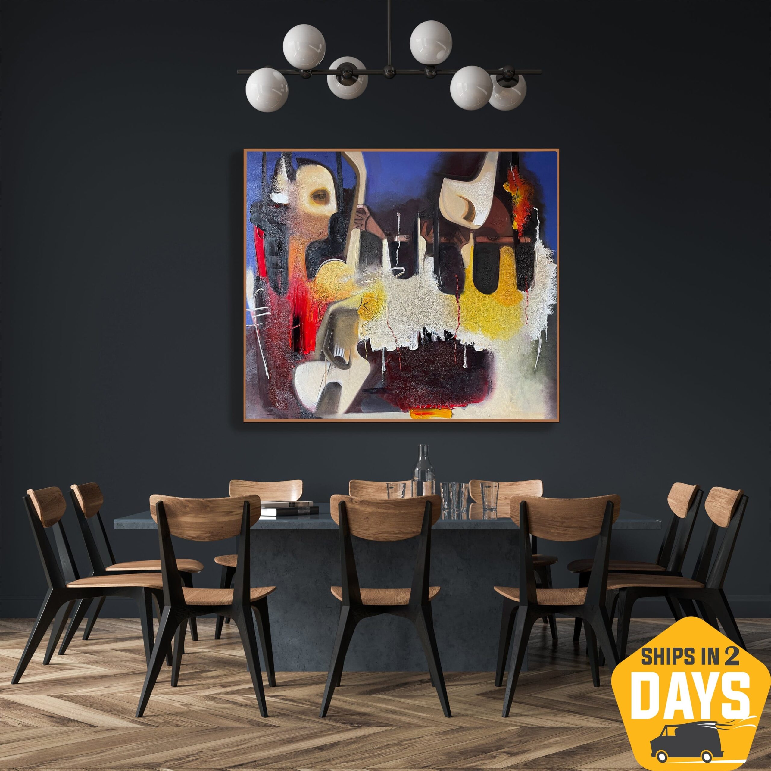 Buy Abstract Music Oil Painting Original Colorful Guitarist and Flutist Wall Art Decor for Home | JAM MUSIC 39.4"x47.2" online shopping cheap