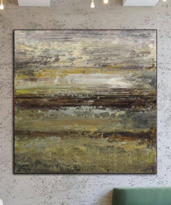 Abstract Oil Painting Landscape Wall Art Canvas Neutral Artwork Heavy Textured Painting Modern Acrylic Art Swamp Painting for Fireplace | MARSHLAND