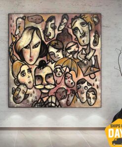 Abstract Oil Painting: Large Original Portraits of People in Custom Size as Figurative Art Modern Pink Canvas for Home Wall Decor | NEW PEOPLE 40"x40"