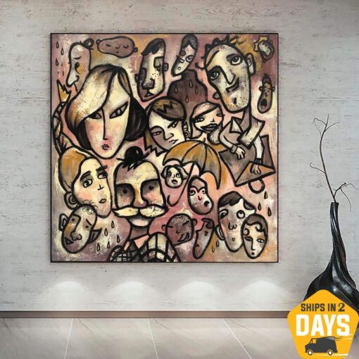 Buy Abstract Oil Painting: Large Original Portraits of People in Custom Size as Figurative Art Modern Pink Canvas for Home Wall Decor | NEW PEOPLE 40"x40" online shopping cheap
