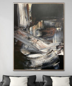 Abstract Oil Painting on Canvas Large Original Oil Painting Modern Art Canvas White on Black Artwork Wall Decor | WHITE LINES