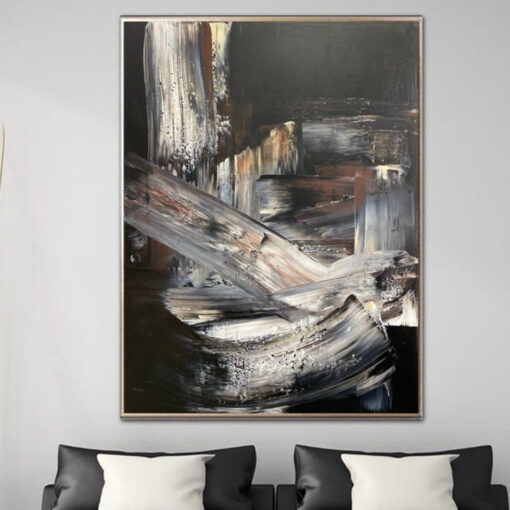 Buy Abstract Oil Painting on Canvas Large Original Oil Painting Modern Art Canvas White on Black Artwork Wall Decor | WHITE LINES online shopping cheap