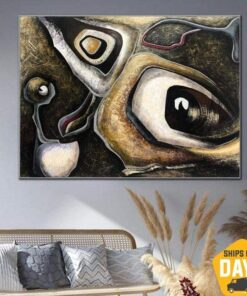 Abstract Oil Painting on Canvas: Textured Wall Art in Brown, Gold and Silver Colors as Contemporary Artwork for Modern Home Decor | MYSTIC EYES 33"x46"