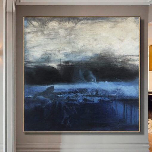 Buy Abstract Painting Black Art Canvas White Painting Blue Canvas Art Ocean Painting Gray Painting | MORNING OCEAN online shopping cheap