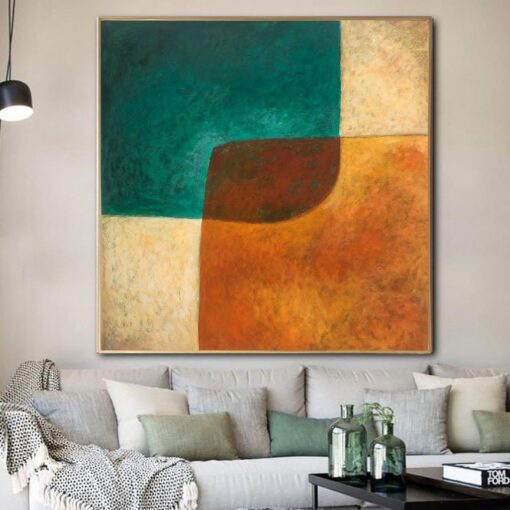 Buy Abstract Painting On Canvas Minimalist Wall Art Green Artwork Heavy Textured Wall Art 32x32 Art Abstract Shape Art for Living Room | SPRING MEETS FALL online shopping cheap