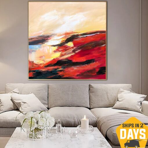 Buy Abstract  Painting On Canvas Red Colorful Original Decor Desert Modern Artwork Painting Wall Art | HOT DESERT 31.5"x31.5" online shopping cheap