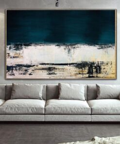 Abstract Painting in Deep Blue, White and Beige | ON THE BORDER OF TIME