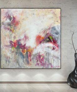 Abstract Painting on Canvas: Colorful Oil Painting in Beige and Pink Colors as Minimalist Art for Unique Office Decor or Living Room | PINK LANDSCAPE