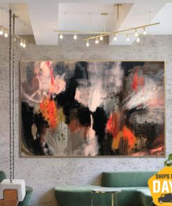 Abstract Painting on Canvas Colorful Wall Art Red Artwork Heavy Textured Painting Modern Fine Art for Aesthetic Room Decor | RAIN OF SPRING 36"x48"