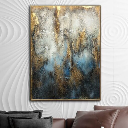 Buy Abstract Painting on Canvas Gold Leaf Wall Art Heavy Textured Artwork Pasty Painting Custom Wall Art 40x30 Art for Lake House Wall Art | GRACE online shopping cheap