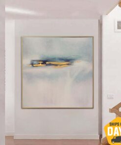 Abstract Painting on Canvas Minimalist Wall Art Light Blue Artwork Neutral Painting Gold Leaf Artwork for Indie Room Decor | BLIZZARD 32"x32"