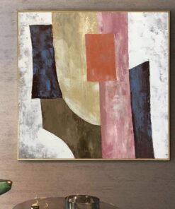 Abstract Painting on Canvas Neutral Wall Art Geometric Painting Customized Art in Size 32×32 Minimalist Artwork for Staircase Decor | DIVIDING LINES