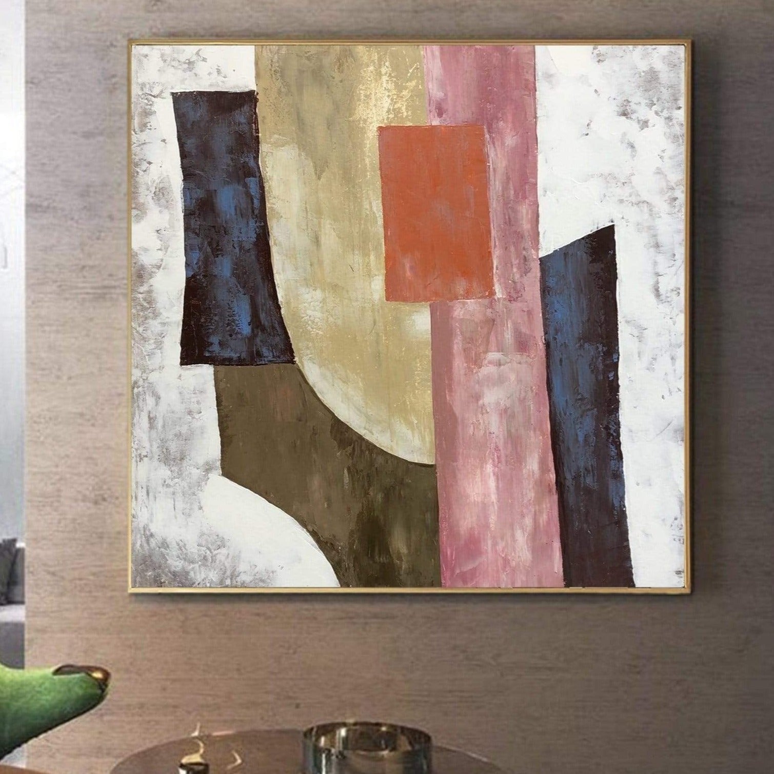 Buy Abstract Painting on Canvas Neutral Wall Art Geometric Painting Customized Art in Size 32x32 Minimalist Artwork for Staircase Decor | DIVIDING LINES online shopping cheap