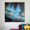 Buy Abstract Paintings On Canvas Blue And Black Wall Art Original Oil Painting Modern Textured Art Painting for Fireplace Decor | BLUE GLOW 27.55"x27.55" online shopping cheap