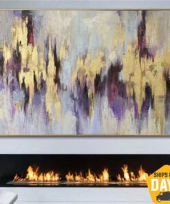 Abstract Paintings On Canvas Gold Leaf Art Purple Painting Modern Textured Painting Oil Painting Beige Artwork Wall Decor | GOLD LILAC 35.82"x53.93"