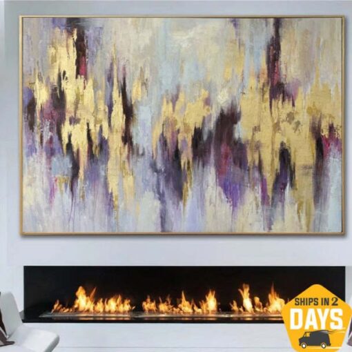 Buy Abstract Paintings On Canvas Gold Leaf Art Purple Painting Modern Textured Painting Oil Painting Beige Artwork Wall Decor | GOLD LILAC 35.82"x53.93" online shopping cheap