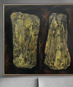 Abstract Paintings On Canvas Minimalist Dark Artwork In Brown And Green Colors 50×50 Creative Shapes Art In Custom Size Indie Room Decor | DUALITY