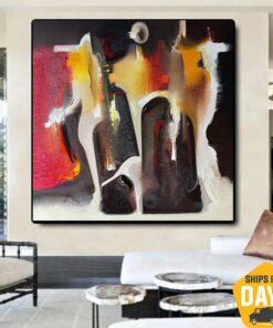 Abstract Paintings on Canvas Colorful Minimalist Artwork Orange Spots Modern Wall Art for Living Room Decor | THREE GENTS 47.2"x39.4"