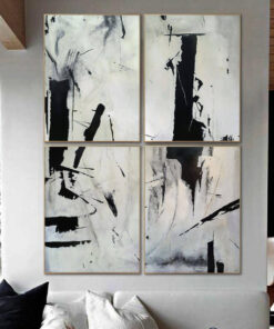 Abstract Patterns Art Set Of 4 Black White Abstract Painting Room Decor Minimal Large Painting | POTENTIAL