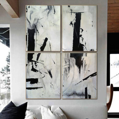 Buy Abstract Patterns Art Set Of 4 Black White Abstract Painting Room Decor Minimal Large Painting | POTENTIAL online shopping cheap