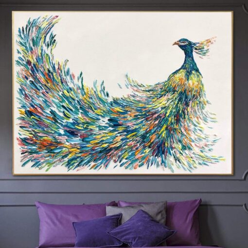 Buy Abstract Peafowl Paintings On Canvas Colorful Peafowl Wall Art Wild Bird Painting Personalized Impasto Artwork 40x60 Art | GORGEOUS PEAFOWL online shopping cheap