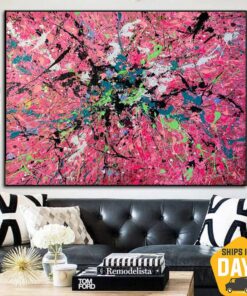 Abstract Pink Oil Painting Original Colorful Paintings On Canvas Creative Wall Art for Home Decor | PINK SPLASH 39.4"x54"