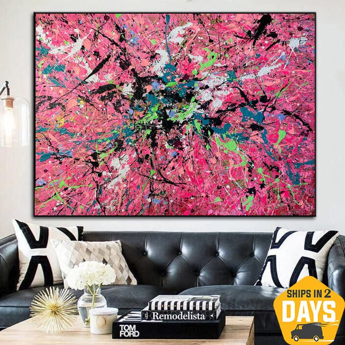 Buy Abstract Pink Oil Painting Original Colorful Paintings On Canvas Creative Wall Art for Home Decor | PINK SPLASH 39.4"x54" online shopping cheap
