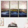 Buy Abstract Pink and Blue Art Sunset Painting Set of 3 | FLAME OF SUNSET online shopping cheap