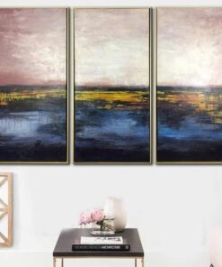 Abstract Pink and Blue Art Sunset Painting Set of 3 | FLAME OF SUNSET
