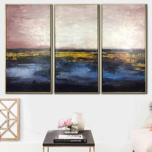 Buy Abstract Pink and Blue Art Sunset Painting Set of 3 | FLAME OF SUNSET online shopping cheap
