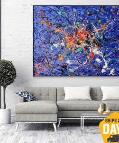 Abstract Purple Oil Painting Modern Colorful Wall Art Original Blots Style for Home Decor | PURPLE SPLASH 46"x60"