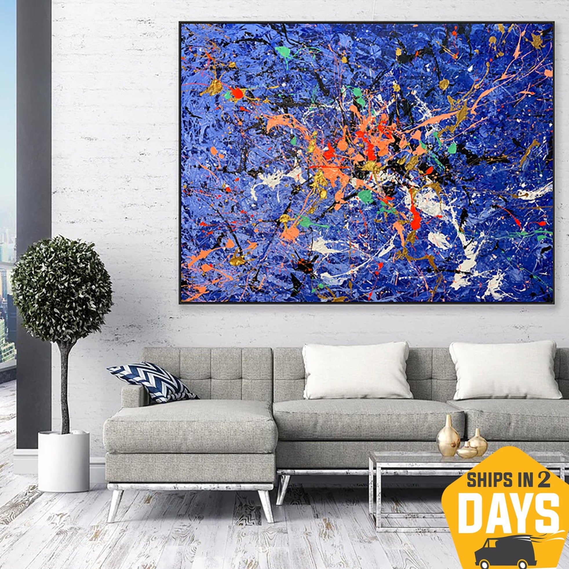 Buy Abstract Purple Oil Painting Modern Colorful Wall Art Original Blots Style for Home Decor | PURPLE SPLASH 46"x60" online shopping cheap