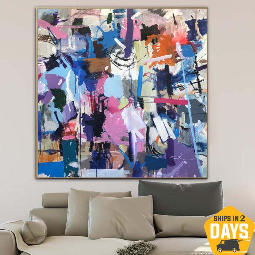 Buy Abstract Purple Painting Large Painting on Canvas Purple Wall Art Colorful Artwork Oil Painting Wall Art Indie Room Decor | SEASONAL VIBE 59.8"x59.8" online shopping cheap