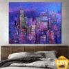 Buy Abstract Purple Paintings On Canvas City Fine Art Original Handmade Painting Support Ukraine Artist | SKYSCRAPERS 35"x43" online shopping cheap
