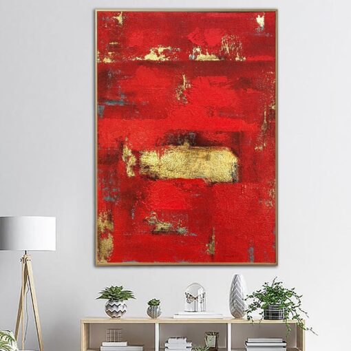 Buy Abstract Red Painting on Canvas Minimalist Wall Art Gold Leaf Artwork Royal Red Wall Art Original Oil Painting | BLOOD RED SUN online shopping cheap