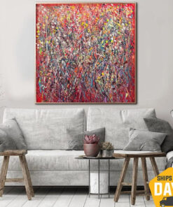 Abstract Red Paintings On Canvas Colorful Wall Art Modern Textured Artwork for Living Room Decor | RED MADNESS 57"x57"