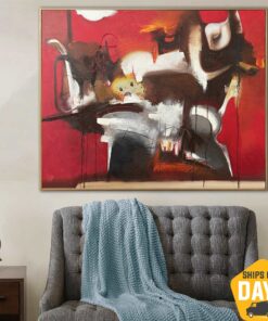 Abstract Red Paintings On Canvas Original Colorful Artwork Modern Fine Art Wall Decor | RED AURA 43.3"x55.1"