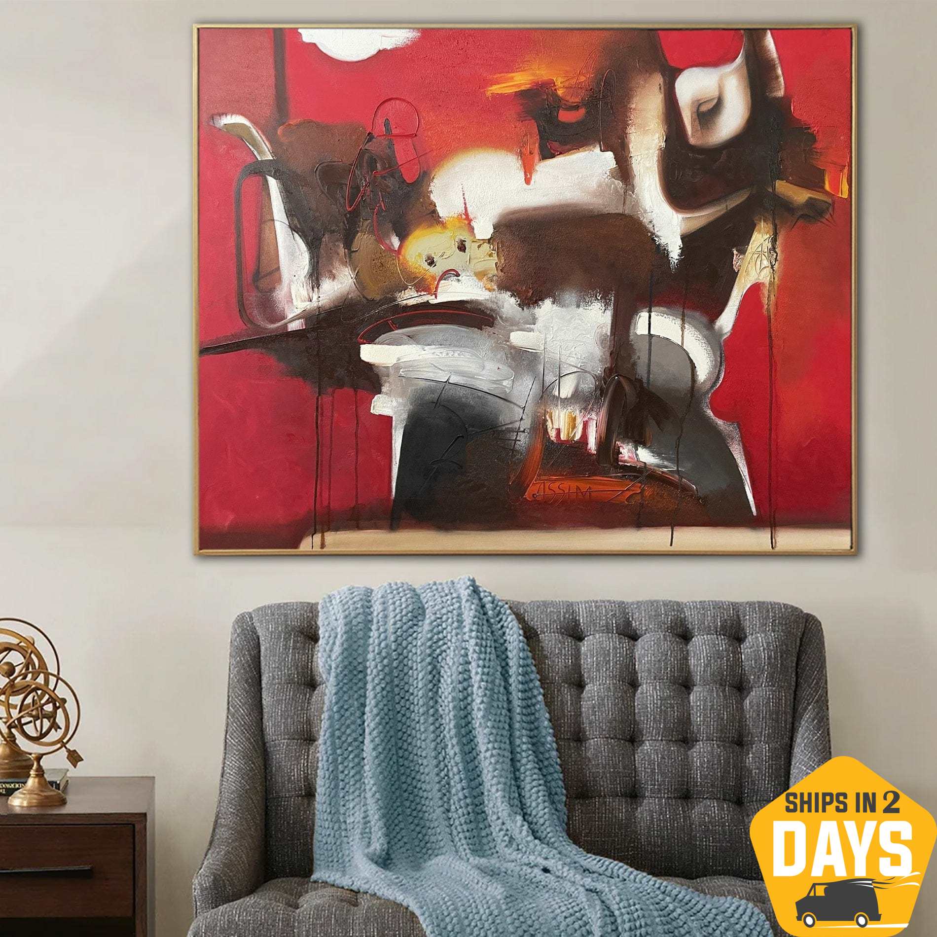 Buy Abstract Red Paintings On Canvas Original Colorful Artwork Modern Fine Art Wall Decor | RED AURA 43.3"x55.1" online shopping cheap