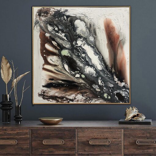 Buy Abstract Resin Paintings On Canvas In Black And Brown Colors Original Beige Oil Painting Luxury Textured Art | GEYSER online shopping cheap