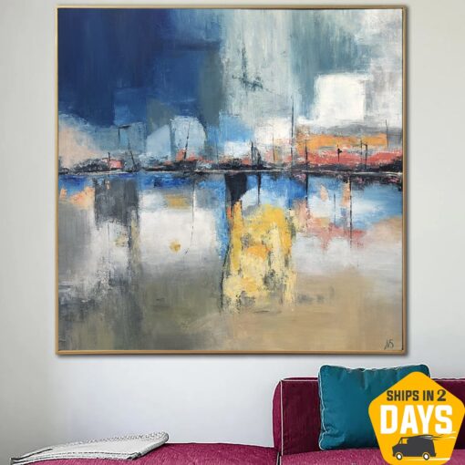 Buy Abstract Seascape Artwork Colorful Port Paintings On Canvas Creative Texture Oil Painting | MORNING PORT 32"x32" online shopping cheap