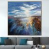 Abstract Seascape Painting Blue Clouds Canvas Art Aesthetic Painting 40×40 Expressionist Art Modern Coastal Blue Artwork Ocean Painting | LAND BREEZE