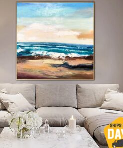 Abstract Seascape Painting On Canvas Blue Ocean Art Aesthetic Modern Coastal Blue Waves Artwork Decor | OCEAN BREEZE 33"x33"
