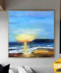 Abstract Seascape Paintings On Canvas Original Acrylic Blue Sea Fine Textured Modern Oil Painting | SEASCAPE BREEZE 32"x32"